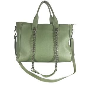 Viola Castellani Milano Green Leather Tote Bag Chain Shoulder Purse studded